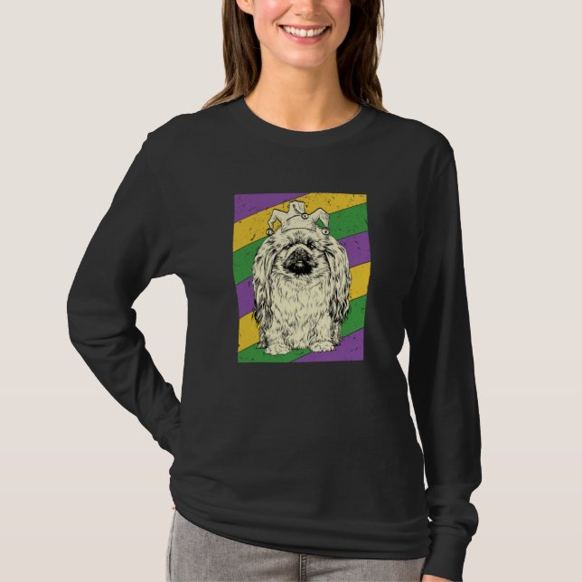 Pekingese Jester Mardi Gras Dog Mom or Dad T-Shirt (Vorderseite)