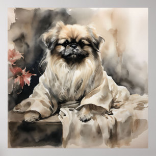 Pekingese Lounges in einem Seidenraupengraben Zeic Poster