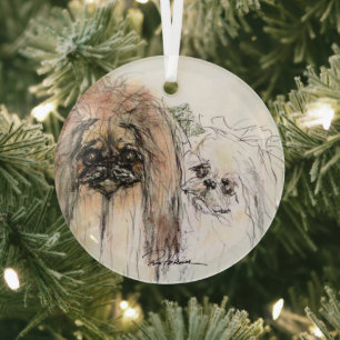 Pekingese Lovers by Hevener Ornament Aus Glas