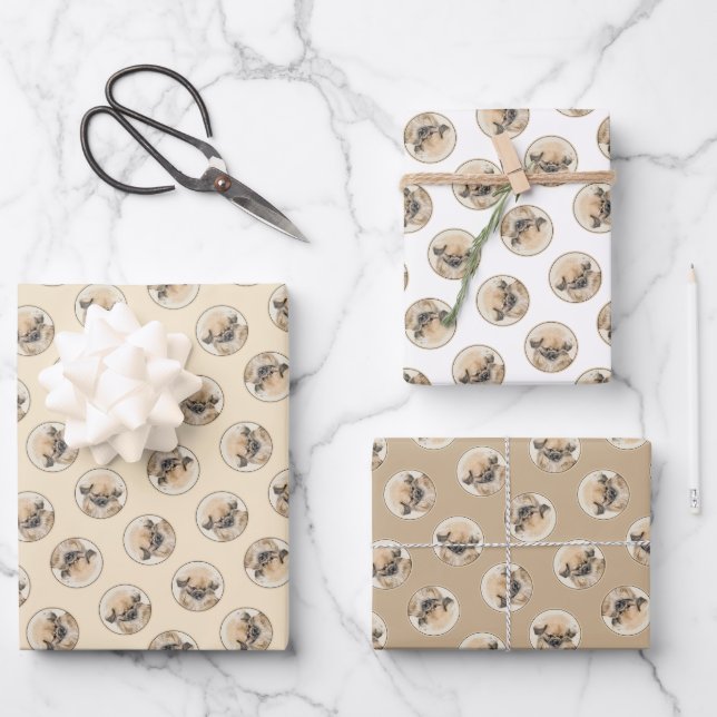 Pekingese Malerei Fawn Niedlich Original Haustier  Geschenkpapier Set (Vorderseite)
