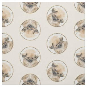 Pekingese Malerei Fawn Niedlich Original Haustier Stoff