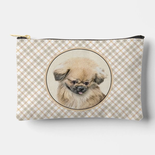 Pekingese Malerei Fawn Niedlich Original Haustier  Zubehörtasche (Vorderseite)