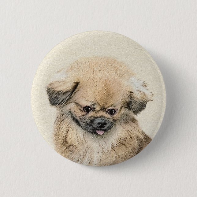 Pekingese Malerei - Niedliche Original Hunde Kunst Button (Vorderseite)
