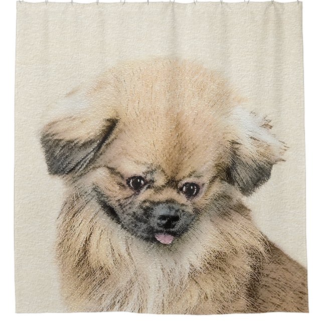 Pekingese Malerei - Niedliche Original Hunde Kunst Duschvorhang (Vorderseite)