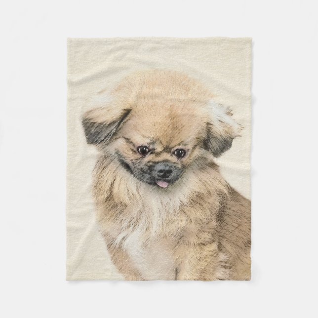 Pekingese Malerei - Niedliche Original Hunde Kunst Fleecedecke (Vorderseite)