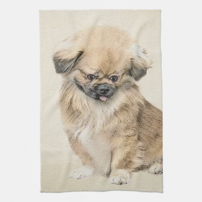 Pekingese Malerei - Niedliche Original Hunde Kunst Geschirrtuch (Vertikal)