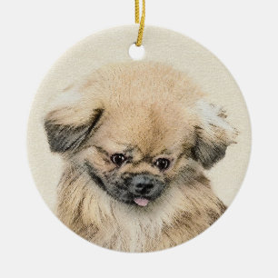 Pekingese Malerei - Niedliche Original Hunde Kunst Keramikornament