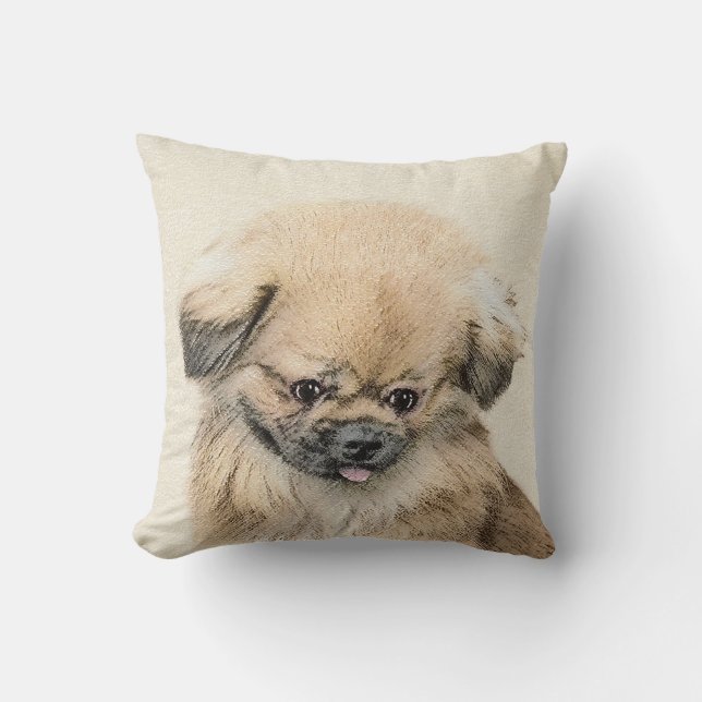 Pekingese Malerei - Niedliche Original Hunde Kunst Kissen (Vorderseite)