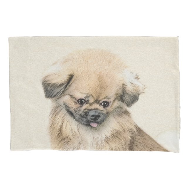 Pekingese Malerei - Niedliche Original Hunde Kunst Kissenbezug (Vorderseite)