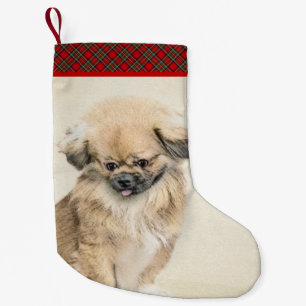 Pekingese Malerei - Niedliche Original Hunde Kunst Kleiner Weihnachtsstrumpf