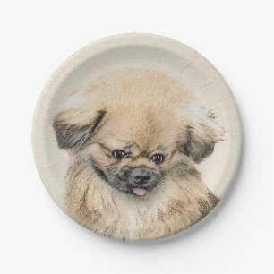Pekingese Malerei - Niedliche Original Hunde Kunst Pappteller