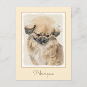 Pekingese Malerei - Niedliche Original Hunde Kunst Postkarte