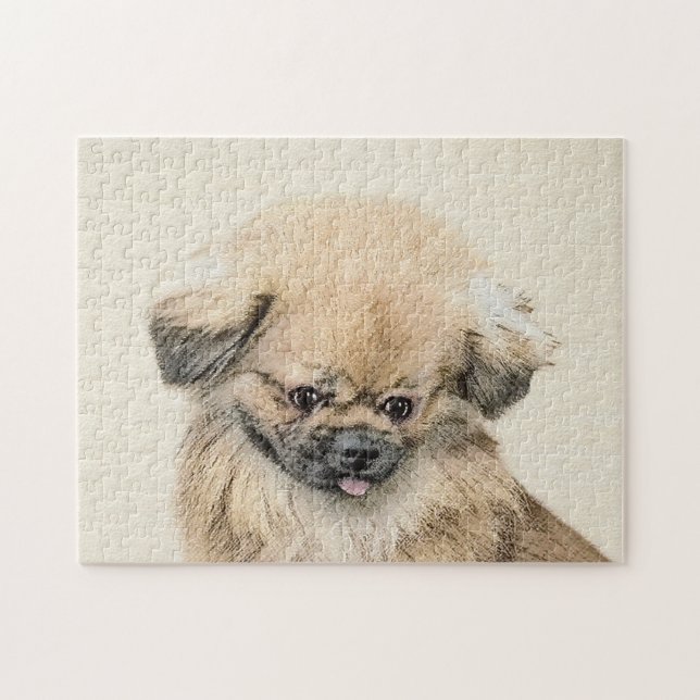 Pekingese Malerei - Niedliche Original Hunde Kunst Puzzle (Horizontal)