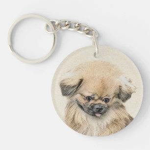 Pekingese Malerei - Niedliche Original Hunde Kunst Schlüsselanhänger