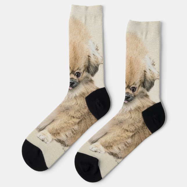 Pekingese Malerei - Niedliche Original Hunde Kunst Socken (Linkes Detail)