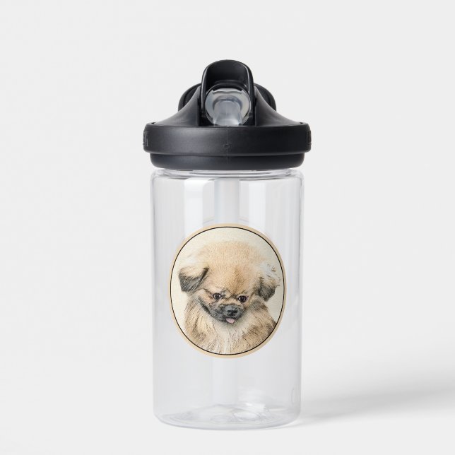 Pekingese Malerei - Niedliche Original Hunde Kunst Trinkflasche (Vorne)