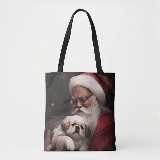 Pekingese mit dem Weihnachtsmann Weihnachten (Vorderseite)