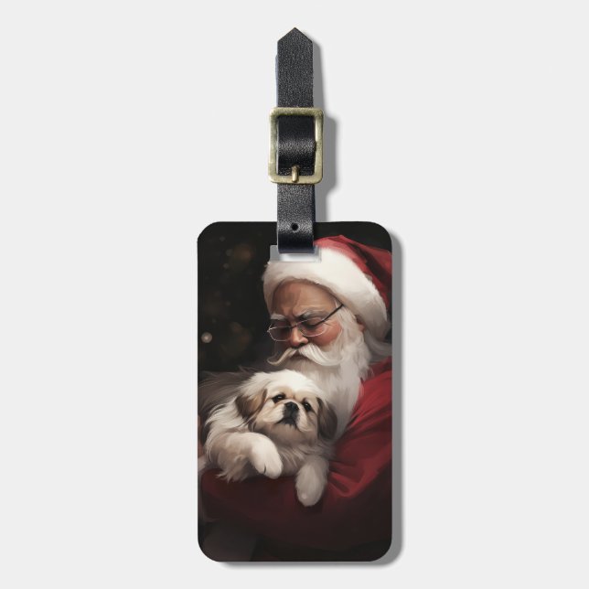 Pekingese mit dem Weihnachtsmann Weihnachten Gepäckanhänger (Vorderseite vertikal)