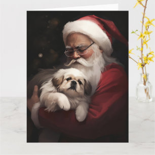 Pekingese mit dem Weihnachtsmann Weihnachten Karte