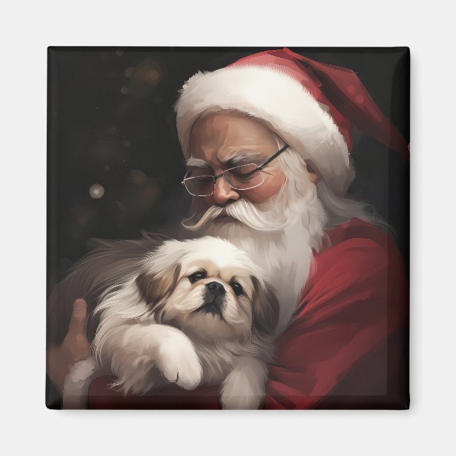 Pekingese mit dem Weihnachtsmann Weihnachten Magnet (Vorne)