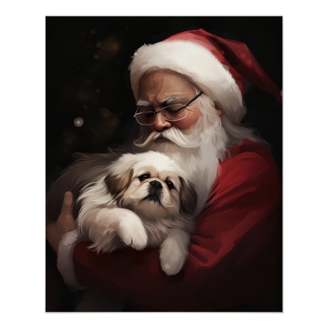 Pekingese mit dem Weihnachtsmann Weihnachten Poster (Vorderseite)