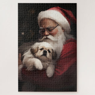 Pekingese mit dem Weihnachtsmann Weihnachten Puzzle