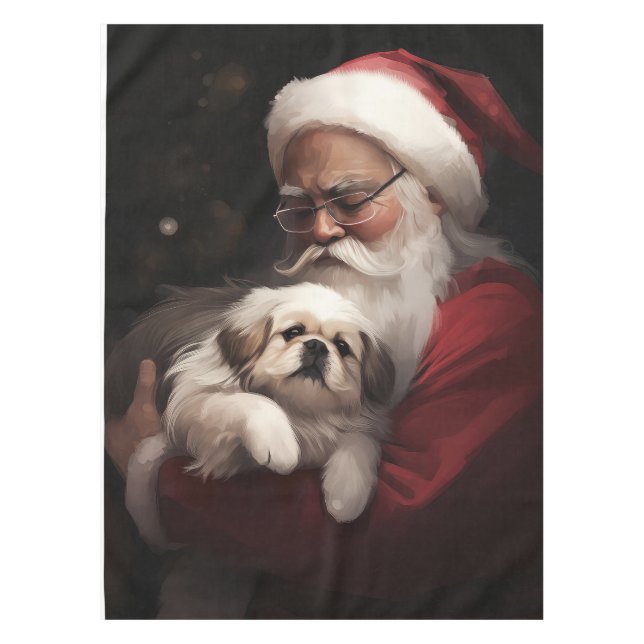 Pekingese mit dem Weihnachtsmann Weihnachten Tischdecke (Vorderseite)