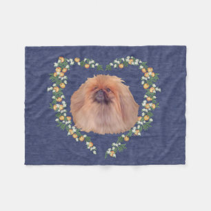 Pekingese Orangenblüte Fleecedecke
