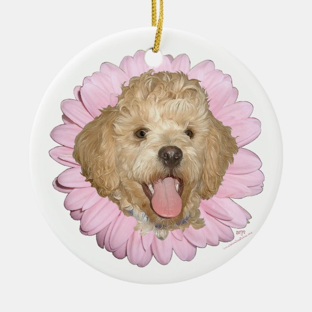 Pekingese/Poodle Mix Springtime-Blume Keramikornament (Vorne)