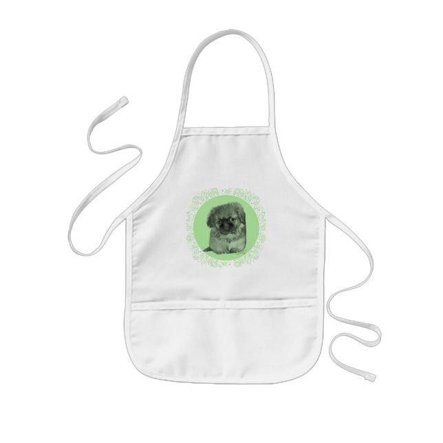 Pekingese Puppy Green Kinderschürze (Vorne)
