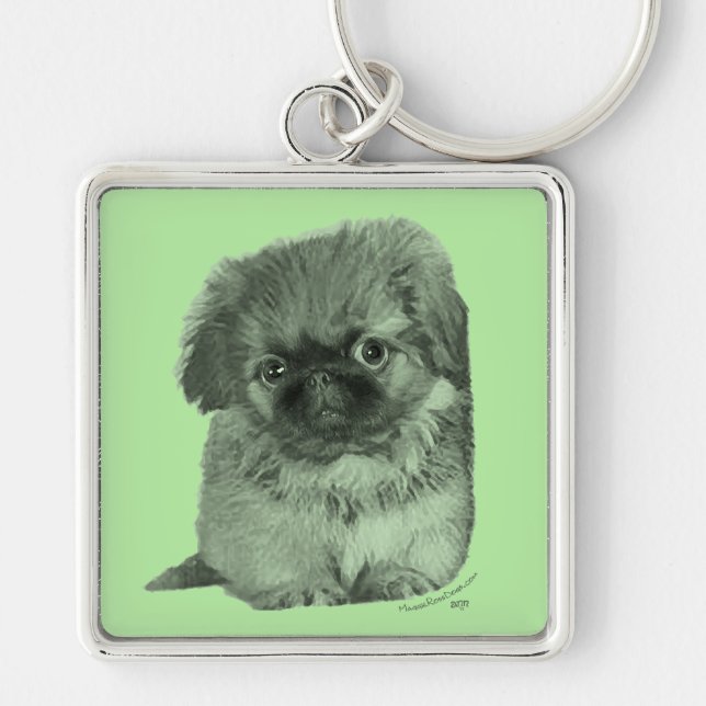Pekingese Puppy Green Schlüsselanhänger (Vorne)