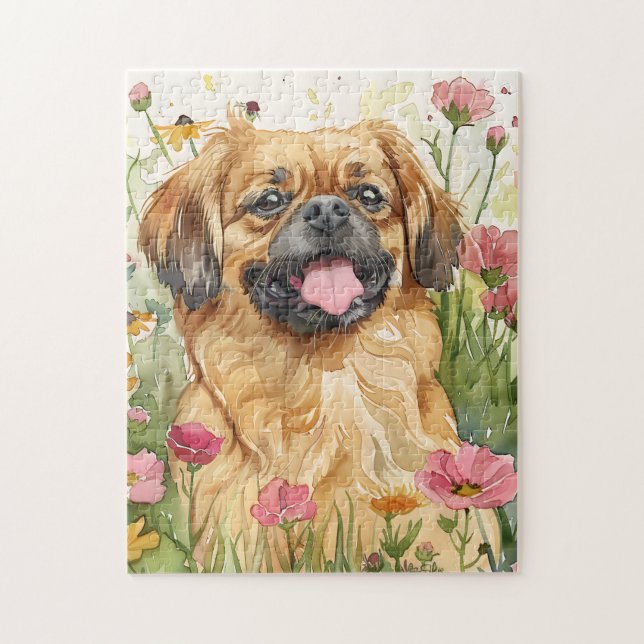 Pekingese Puzzle – Wasserfarben-Hundekunst (Vertikal)
