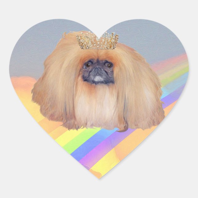 Pekingese Rainbow Herz-Aufkleber (Vorderseite)