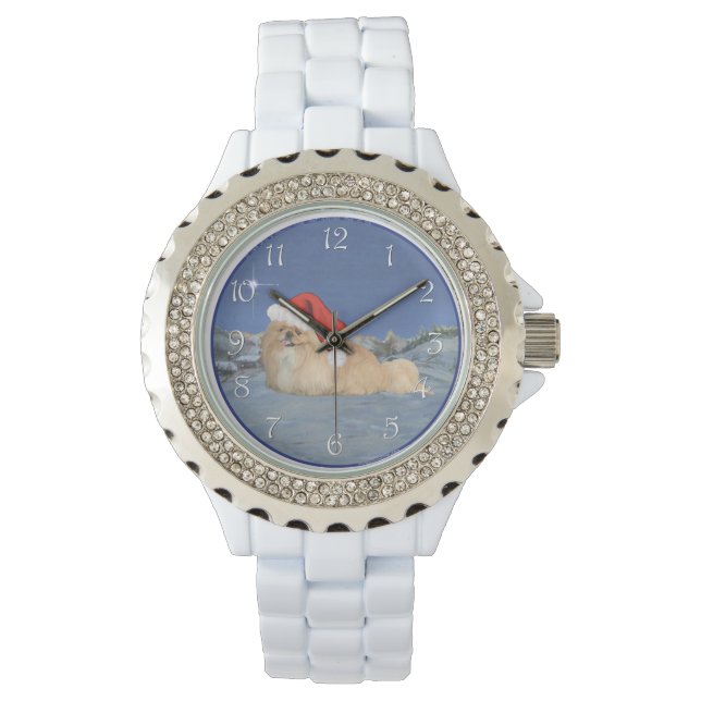 Pekingese Santa Claus Armbanduhr (Vorderseite)