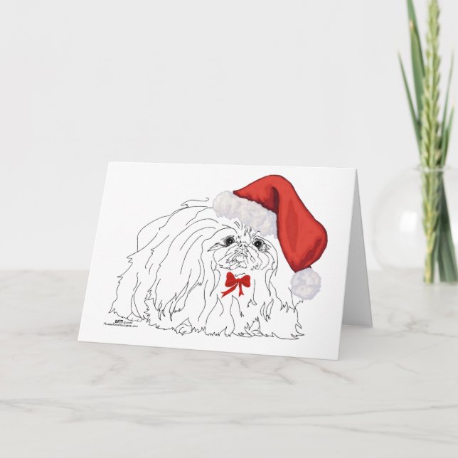 Pekingese Santa Sketch Feiertagskarte (Vorderseite)