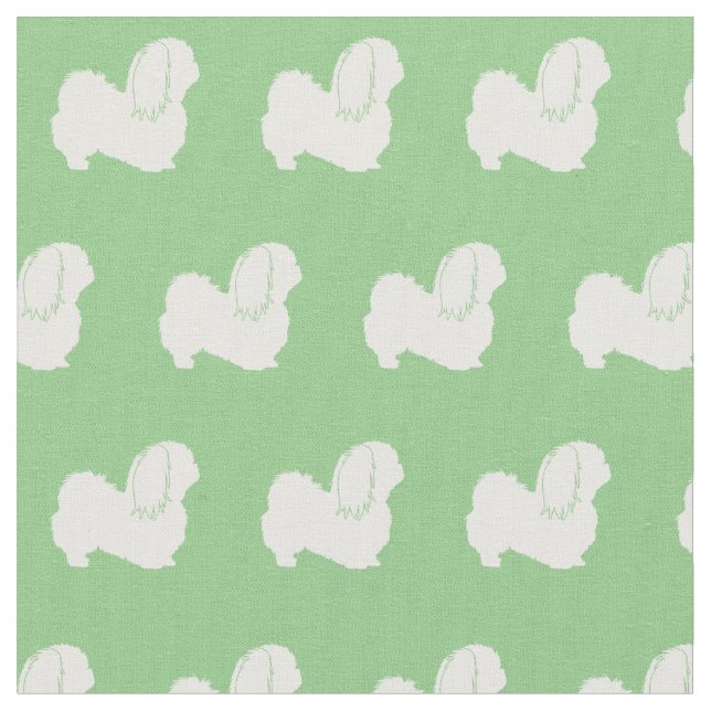 Pekingese Silhouette Pet Sage Green Stoff (Nahaufnahme)