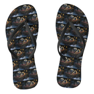 Pekingese Snowy Sleigh Weihnachtsdekor Flip Flops