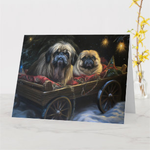 Pekingese Snowy Sleigh Weihnachtsdekor Karte
