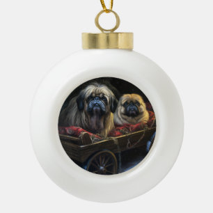 Pekingese Snowy Sleigh Weihnachtsdekor Keramik Kugel-Ornament