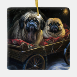 Pekingese Snowy Sleigh Weihnachtsdekor Keramikornament