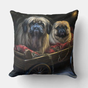 Pekingese Snowy Sleigh Weihnachtsdekor Kissen