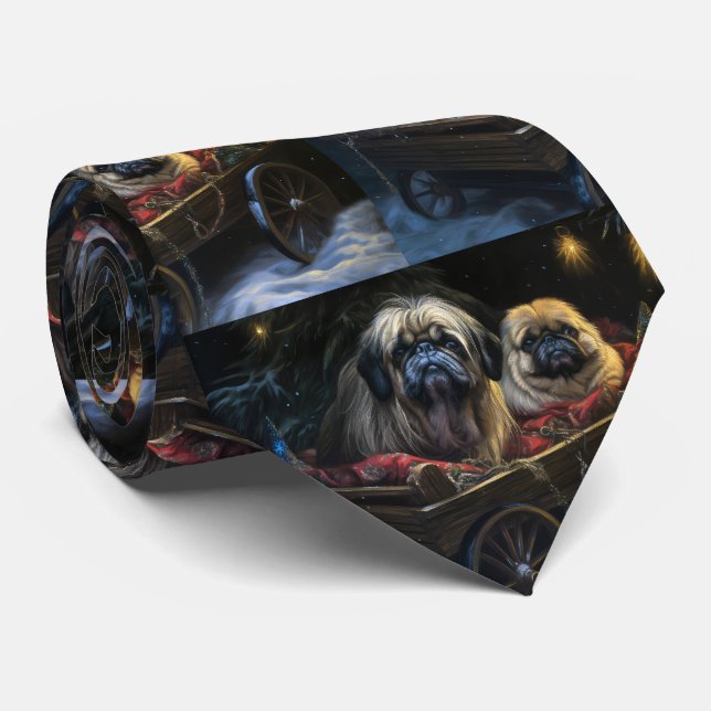 Pekingese Snowy Sleigh Weihnachtsdekor Krawatte (Gerollt)