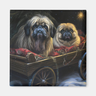 Pekingese Snowy Sleigh Weihnachtsdekor Magnet