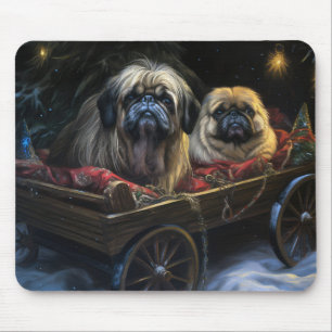 Pekingese Snowy Sleigh Weihnachtsdekor Mousepad