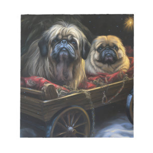 Pekingese Snowy Sleigh Weihnachtsdekor Notizblock
