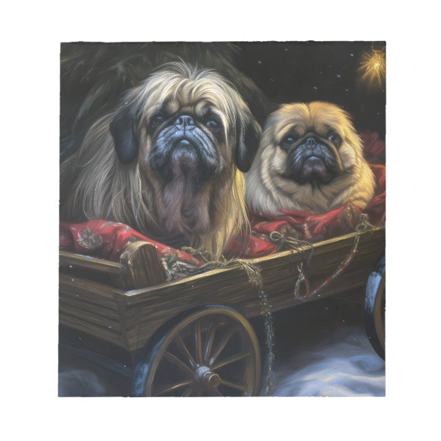 Pekingese Snowy Sleigh Weihnachtsdekor Notizblock (Vorderseite)