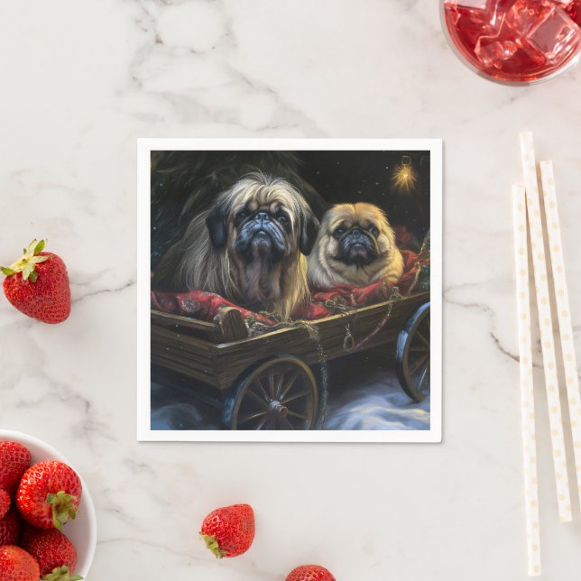 Pekingese Snowy Sleigh Weihnachtsdekor Serviette (Beispiel)