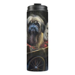 Pekingese Snowy Sleigh Weihnachtsdekor Thermosbecher