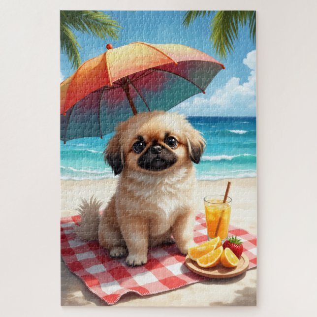 Pekingese Strand Relax Szene Puzzle (Vertikal)