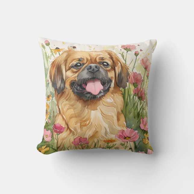 Pekingese Throw Pillow – Watercolor Kissen (Vorderseite)